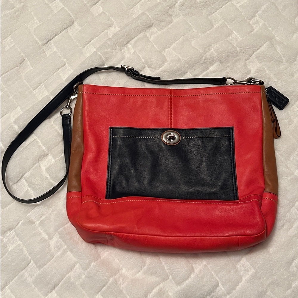 Coach Red, Blue and Brown Shoulder Bag with unbranded dustbag